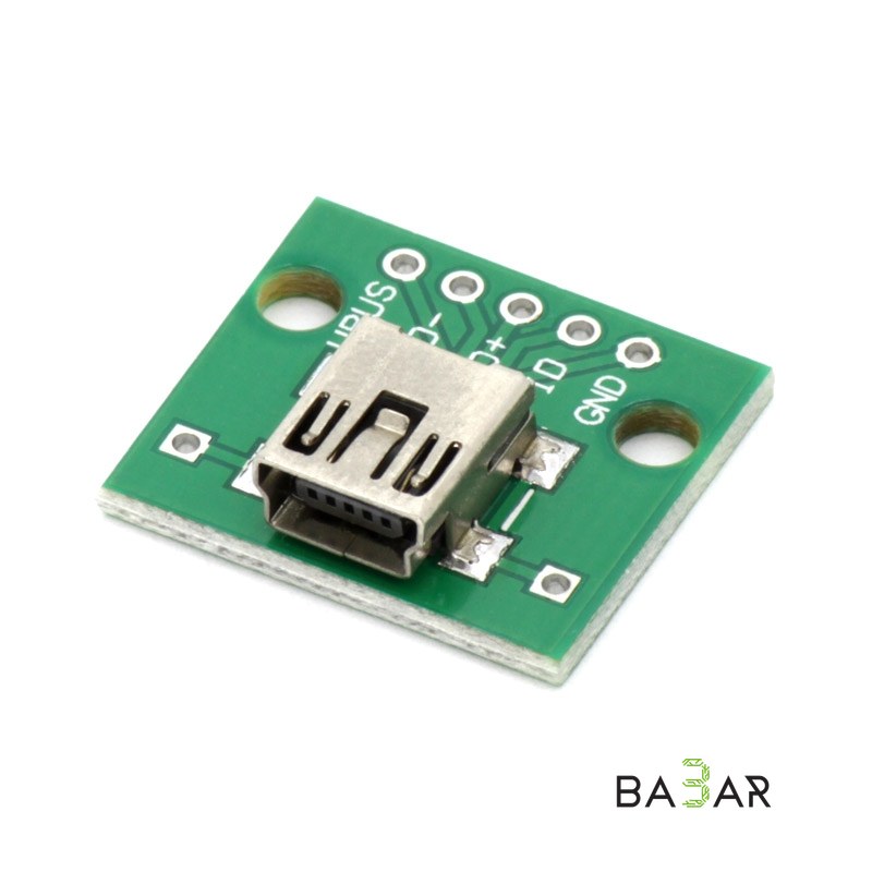 Разъём mini USB на плату, шаг выводов 2.54 мм