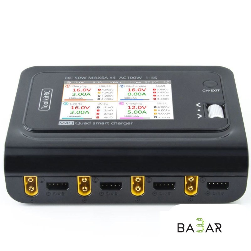 Зарядное ToolkitRC Q4AC — 4-канальное для LiPo, LiFe, LiHV, NiMH, Pb с балансиром