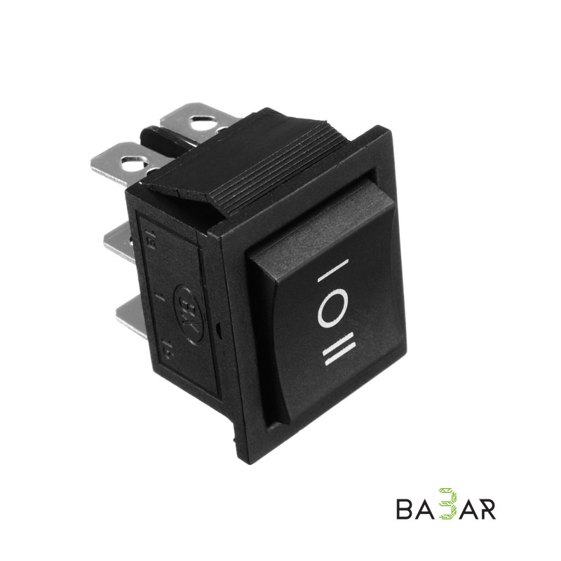 Клавишный переключатель KCD4 DPDT 16 А 250 В, 6 контактов, чёрный 25×31