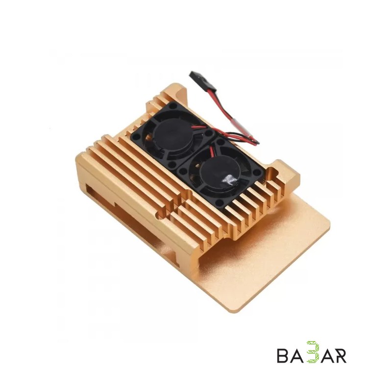 Алюминиевый корпус для Raspberry Pi 4 с двумя кулерами, золотой