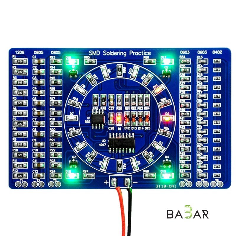 Радиоконструктор DIY SMD — паяльный набор «бегущие огни», красный LED