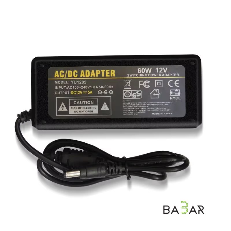 Блок питания 12V 5A, вход 100–240V, для LED и Arduino