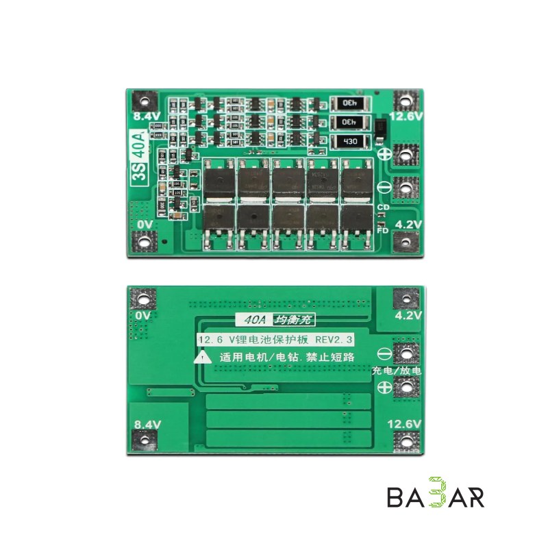 Контроллер заряда разряда PCM BMS 3S max 40A 12В для 3 Li-Ion аккумуляторов с балансиром