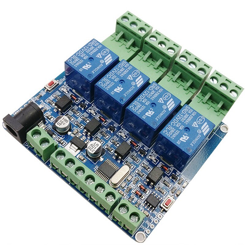 DC 12V RS485 4-канальный релейный модуль с защитой оптрона, релейная плата STM8S103F3, связь микроконтроллера