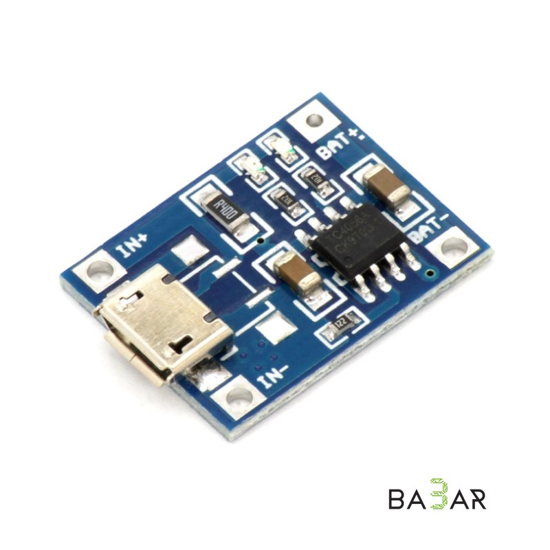 Зарядный модуль для литий ионных аккумуляторов до 1A, с разъемом микро-USB