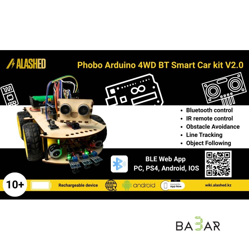Набор-конструктор робота-машинки Phobo Arduino 4WD BT Smart Car Kit V2.0
