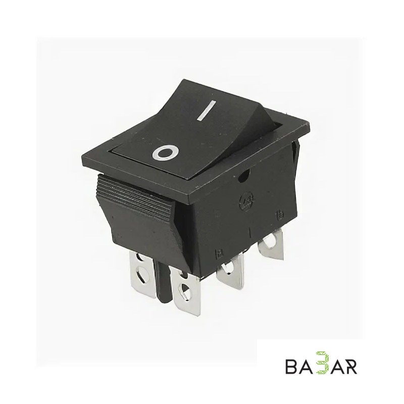Клавишный переключатель KCD4 DPDT 15/30 А 250 В, 6 контактов, чёрный