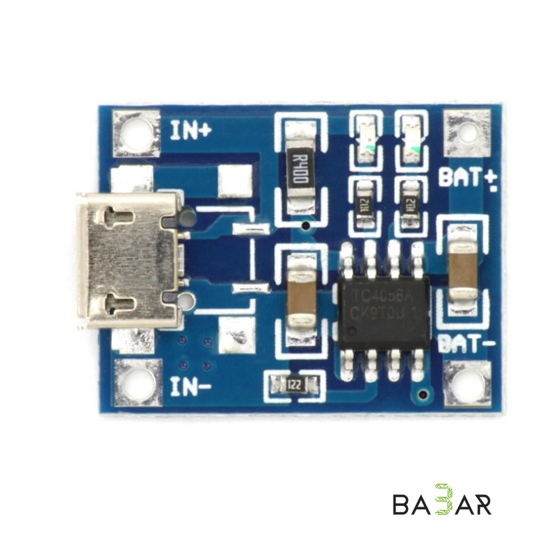 Зарядный модуль для литий ионных аккумуляторов до 1A, с разъемом микро-USB