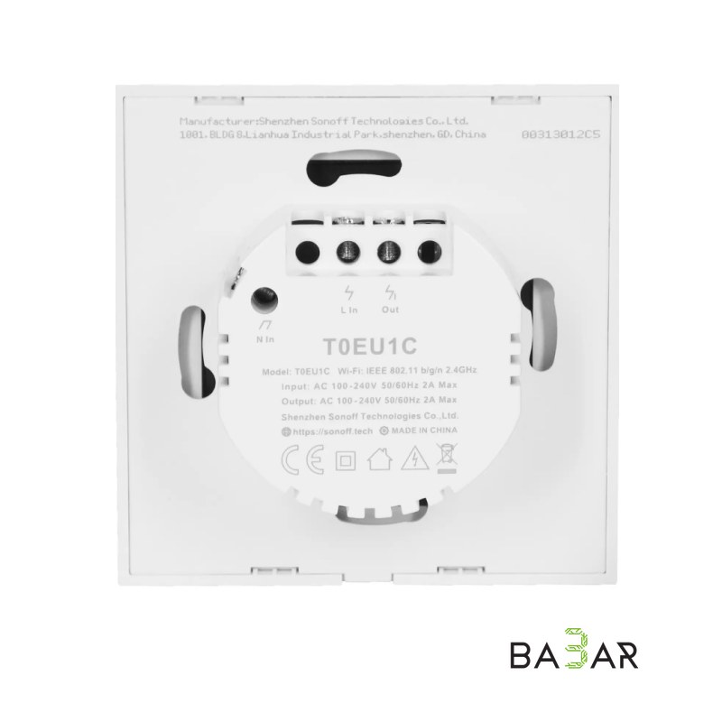 Сенсорный выключатель SONOFF T2EU1C на 1 кнопку, белый, Wi-Fi+RF