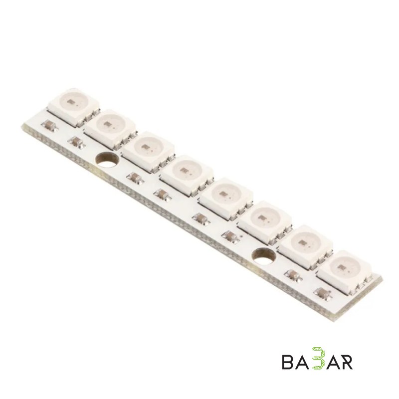Линейка адресных RGB светодиодов WS2812B, 8 шт, белая плата