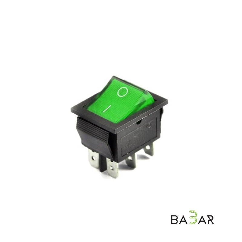 Клавишный переключатель KCD4 DPDT 16 А 250 В AC, 6 контактов, зелёный
