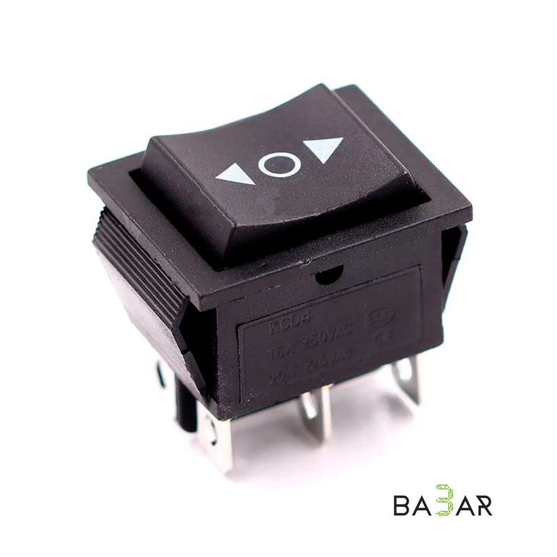 Переключатель клавишный KCD4 DPDT 16 А 250 В, 6 контактов, чёрный 25×31