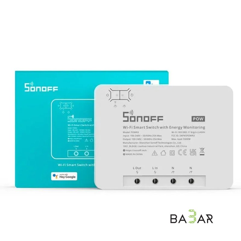 Sonoff POWR3 умное Wi-Fi реле с измерением мощности, 25А, до 5500 Вт