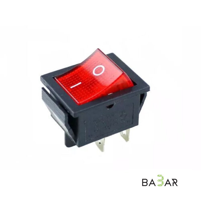 Клавишный переключатель KCD4 16 А 250 В AC, 4 контакта, красный 25×31 мм