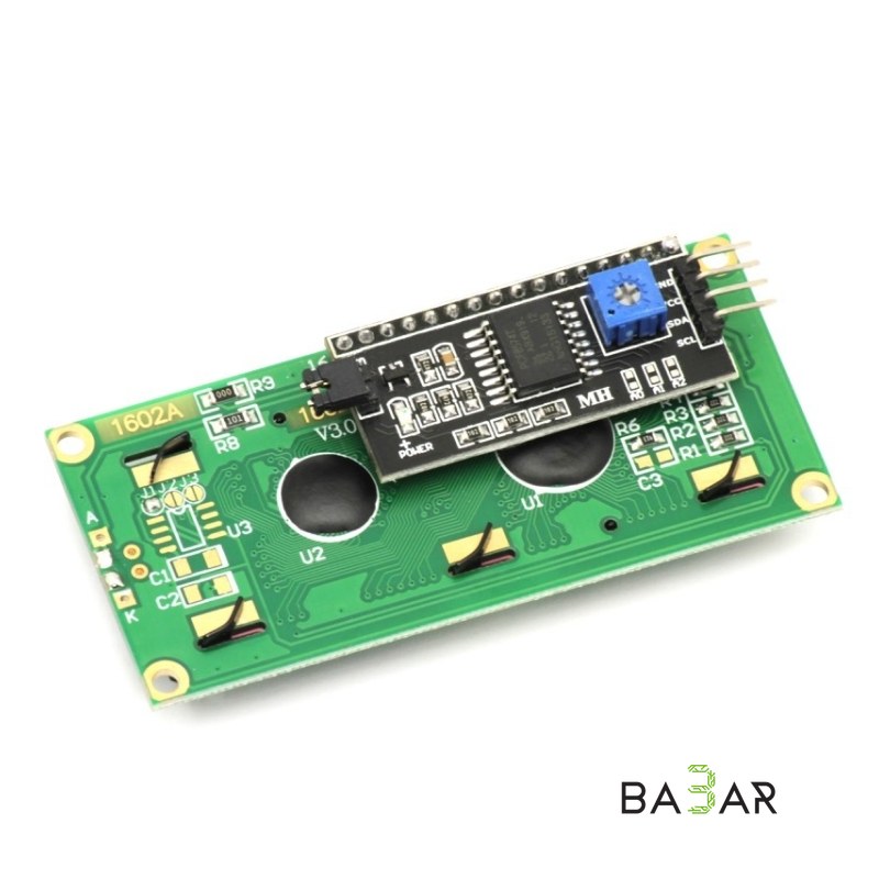 Дисплей LCD1602 с I2C, 16×2 символов, зелёная подсветка