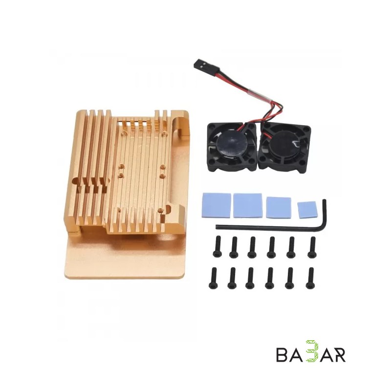 Алюминиевый корпус для Raspberry Pi 4 с двумя кулерами, золотой