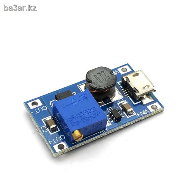 Модуль DC-DC повышающий MT3608 с 2В - 24В до 5В - 28В, до 2А, вход micro USB