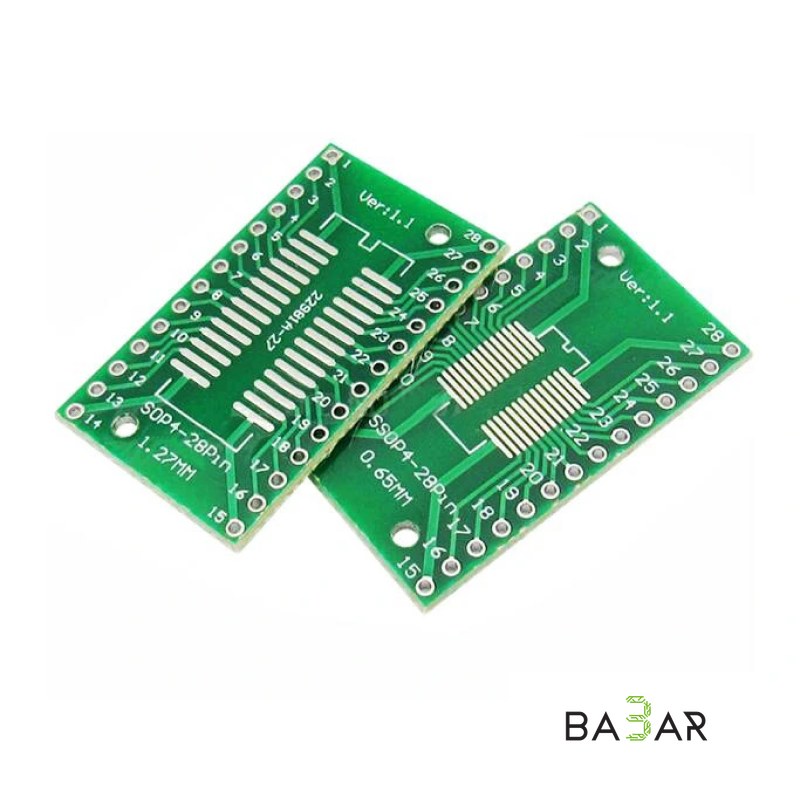 Переходник SOIC-28 / SSOP-28 на DIP-28, двухсторонняя плата-адаптер с разводкой (шаг 2,54 мм)