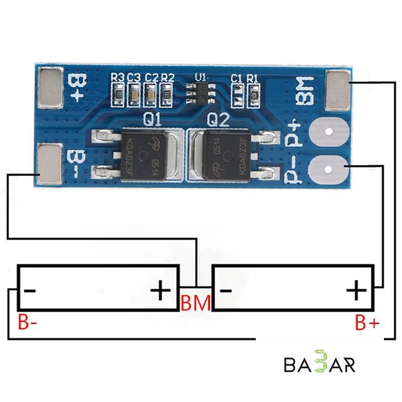 BMS 2S контроллер заряда-разряда Li-ion 18650, 8А, 7.4-8.4В