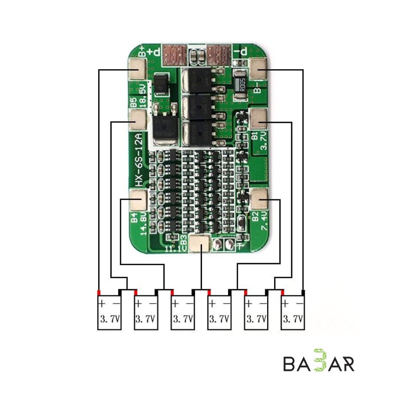 6S 15A 24V PCB плата защиты BMS для 6 аккумуляторов 18650  Цена: 1500